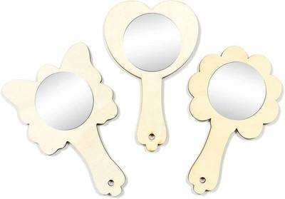 18 Pack Handheld Unfinished Wood Mirrors for DIY Crafts and Projects