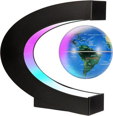Magnetic Levitating Floating World Map Globe, C Shape Display Frame with LED Lig