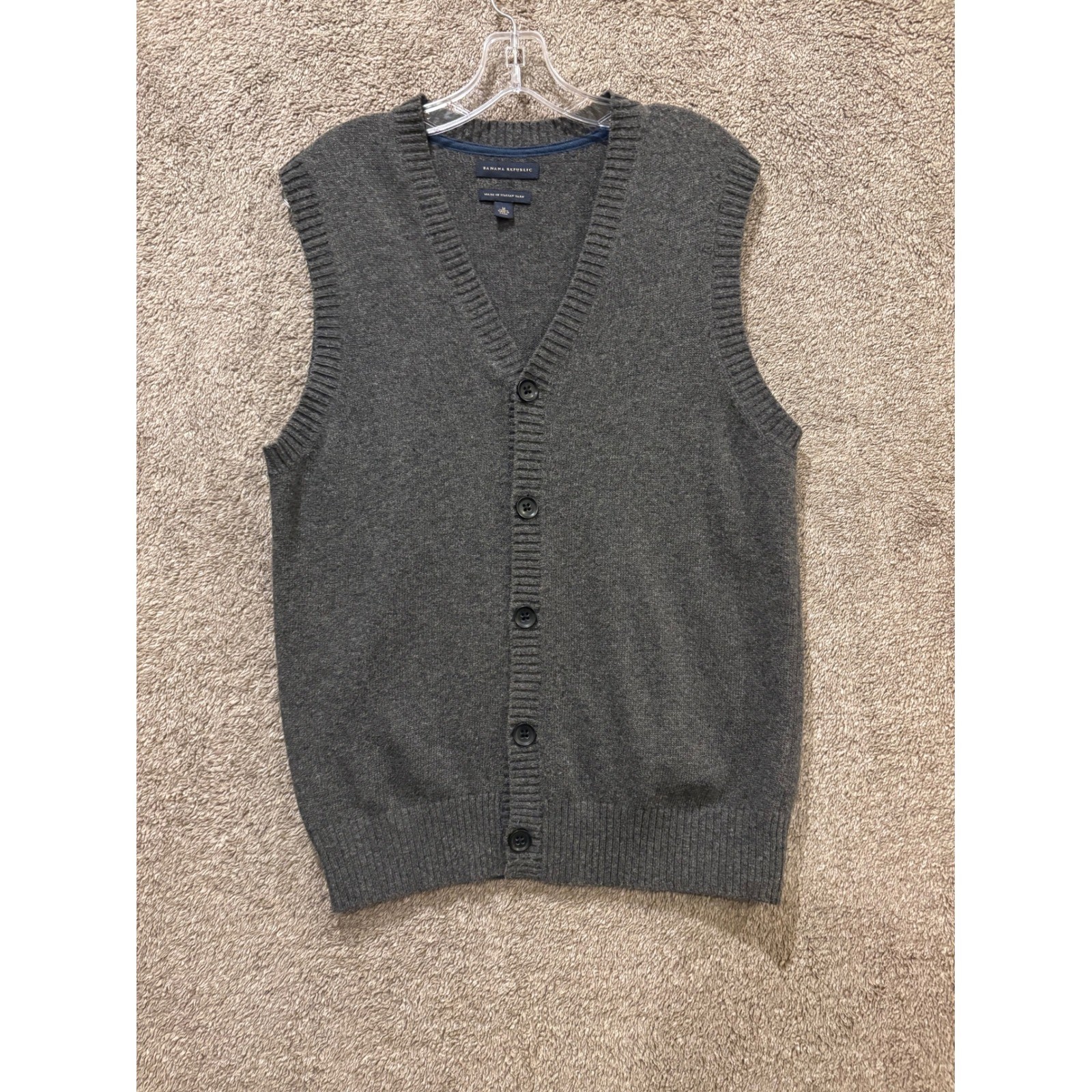 Banana Republic Mens Merino Wool Blend Cardigan Vest Charcoal Grey