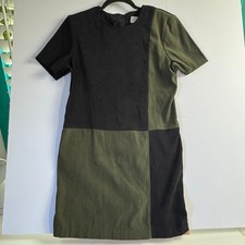 Casual Corner Annex Petite Colorblock Shift Dress Olive Black Short Sleeve 8P