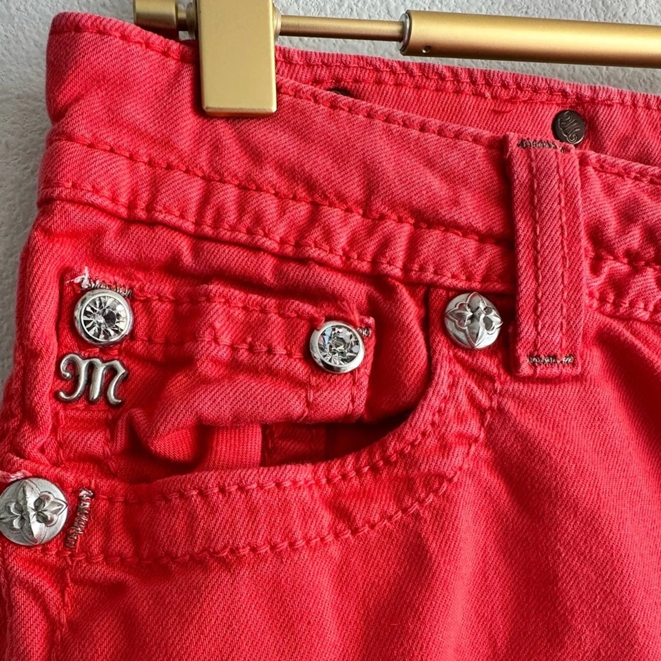 Falda Lápiz Midi Y2K Miss Me Talla 27 Roja Denim Embellecida Jean Falda Foto 2 de 4