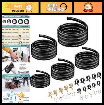 3.3FT Fuel Line Hose 1/8'' 3/16'' 1/4'' 5/16'' ID + 50 Clamps for ATV, Lawn Mowers,