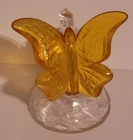 Fenton Glass Butterfly On Branch Clear Glass Orange