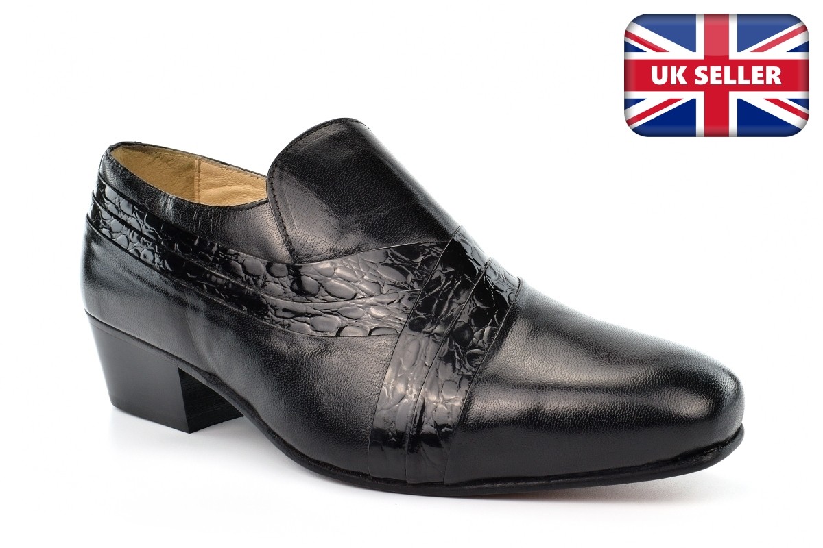 Zapatos de tacón cubano para hombre Zapatos de cuero para hombre Zapatos de cuero sin cordones Tacones cubanos