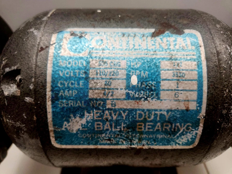 Continental 1/2HP Bench Grinder Model 506 CBG Heavy Duty Ball Bearing - Image 2 of 4