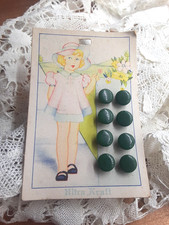 Ultra Kraft Buttons vintage Card with 8mm Round green tiny buttons girl bonnet