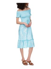 MICHAEL MICHAEL KORS Womens Turquoise Waist Short Sleeve Midi Dress S