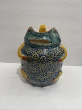 "Jarra jarra de rana de cerámica mexicana Talavera arte popular hecha a mano grande 10"" H"
