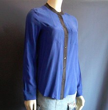 Equipment Femme Azure Blue Black Trim Silk XS