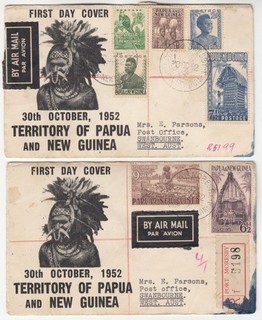 PAPUA NEW GUINEA 1952 part set of 7 on official illustrated registered FDCs