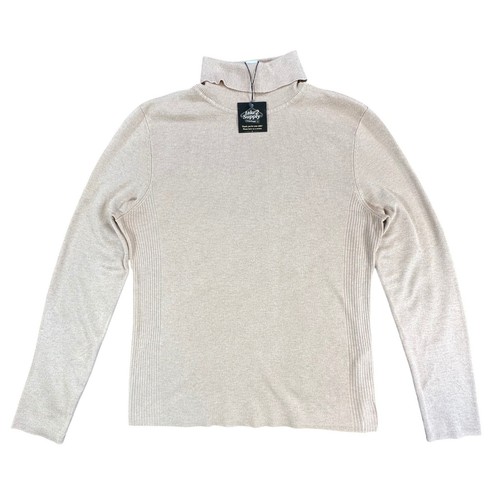 Chico's Turtleneck Sweater Women Size 1 Tan Knit Ribbed Side Classic Layering