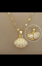 collana 45 cm in acciaio colore oro e ciondolo con perla e cristalli