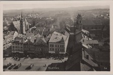 Klatovy Czech Republic Cityscape Town Square Church Spires RPPC Postcard