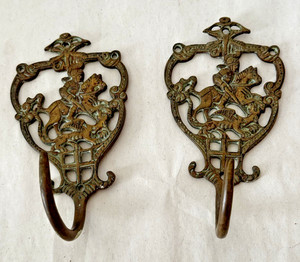 Vintage brass coat hook knight on horse collector project replacement