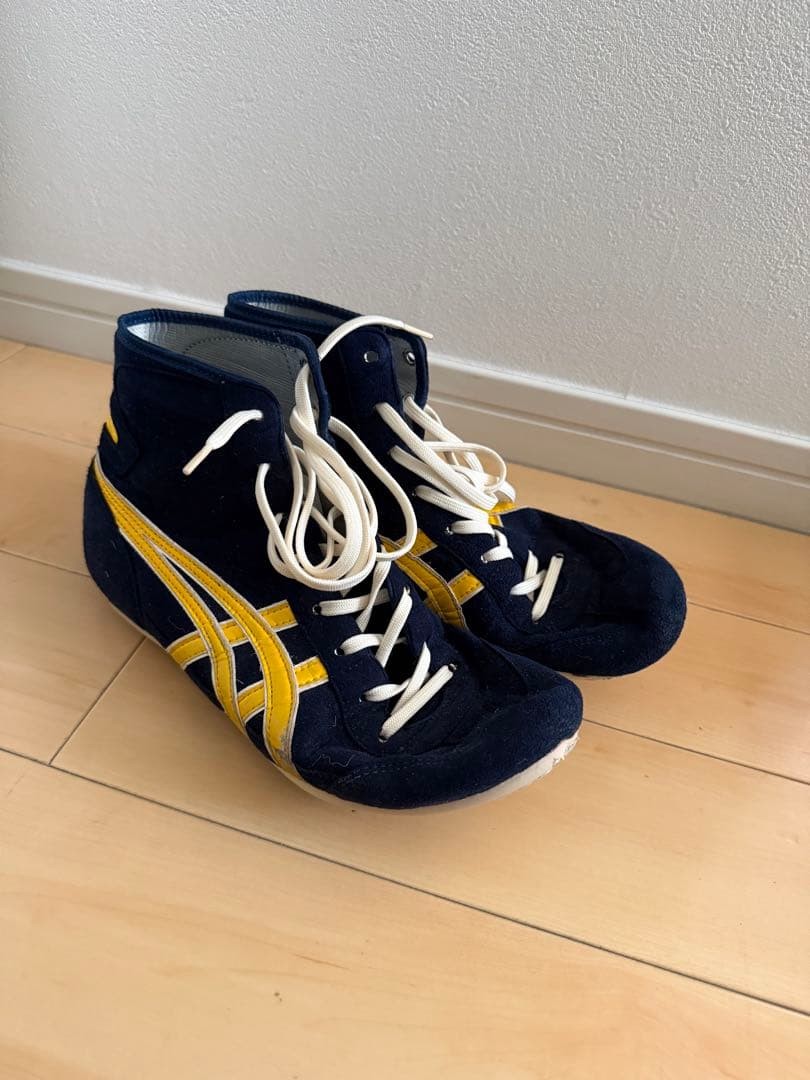 ASICS Wrestling Shoes EX-EO Old Model 25.5cm US 8 Navy Yellow USED
