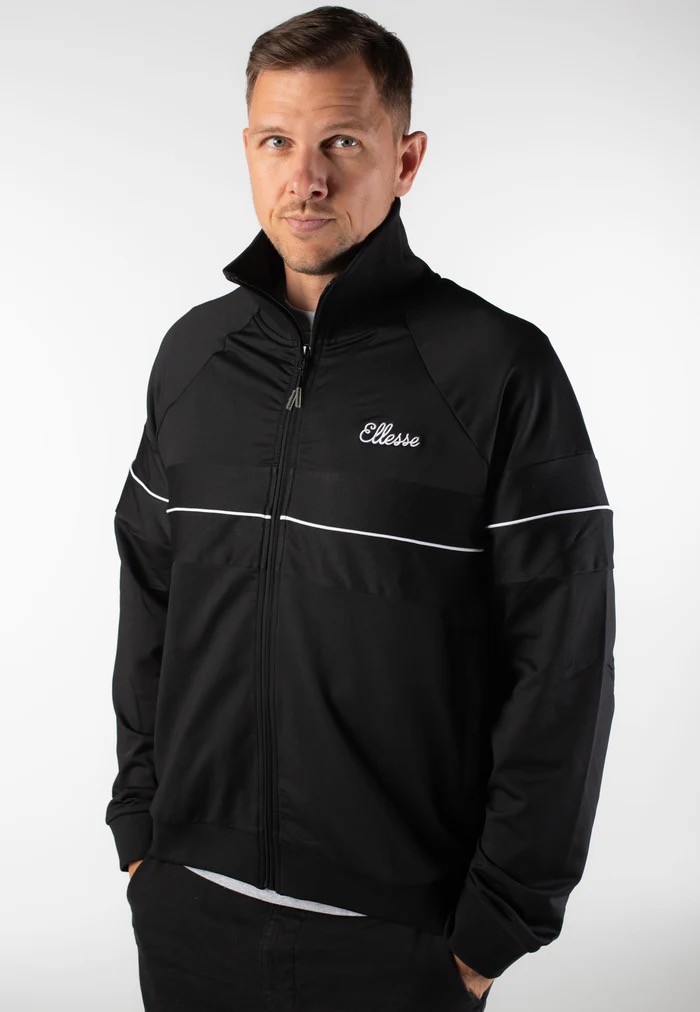 Ellesse Mens Track Top Carey Black Logo Retro Zip Up Medium