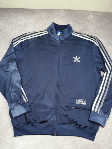 Adidas Jacket Mens XL Navy Blue Ultrastar Trefoil Track Full Zip Three Stripes - Picture 2 of 24