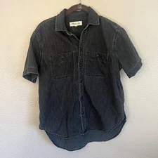 Madewell Top Womens XS Gray Lunar Wash Denim Short Sleeve Button Up 