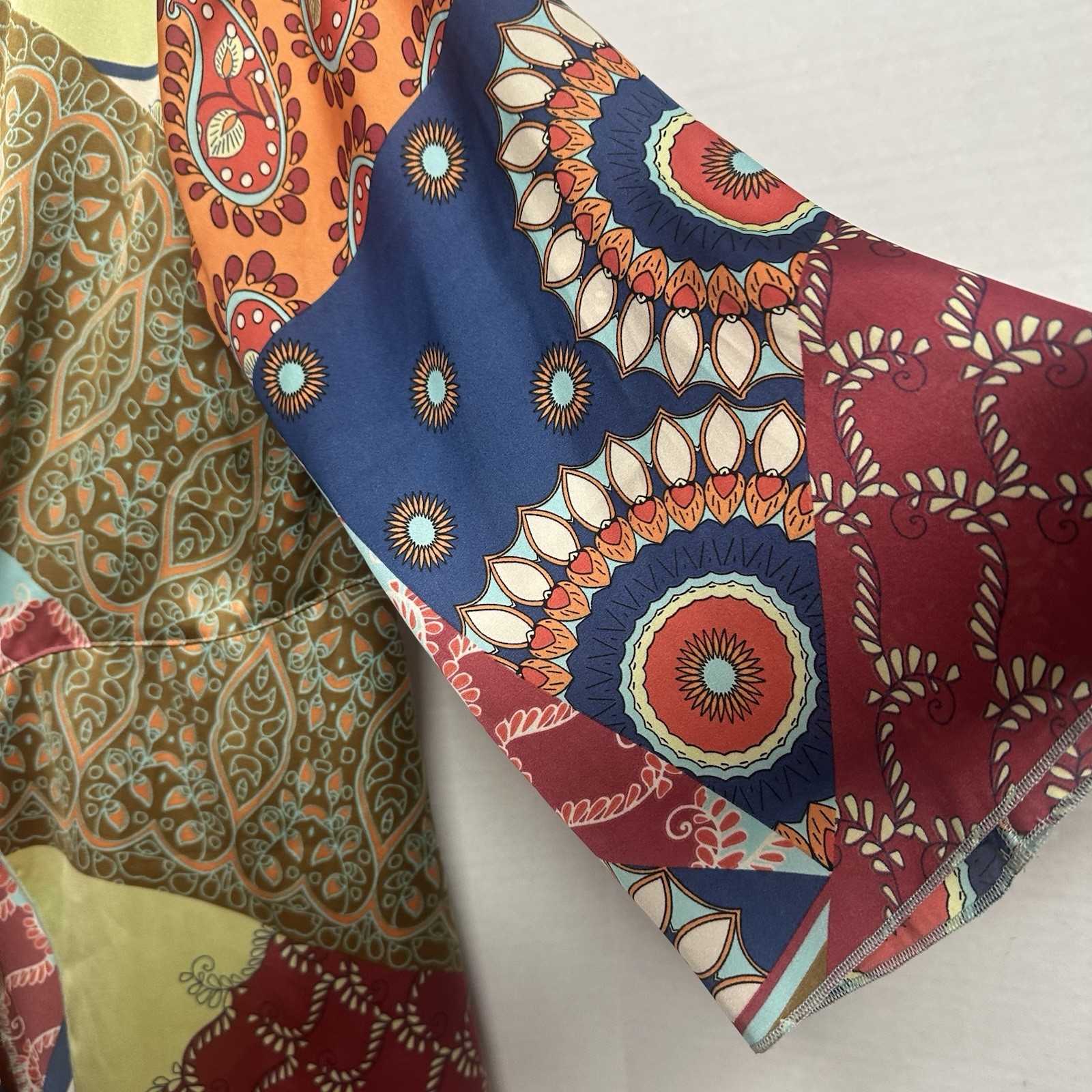 CAbi Patchwork Print Kimono Jacket Tie Front Bell… - image 11