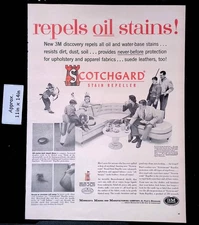 1957 3M Company SCOTCHGARD STAIN REPELLER Repels Oil Stains Print Ad 51126