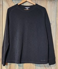 Eddie Bauer Mens Sz XL Black / Charcoal Sweater Crew Neck LS Double Knit Logo