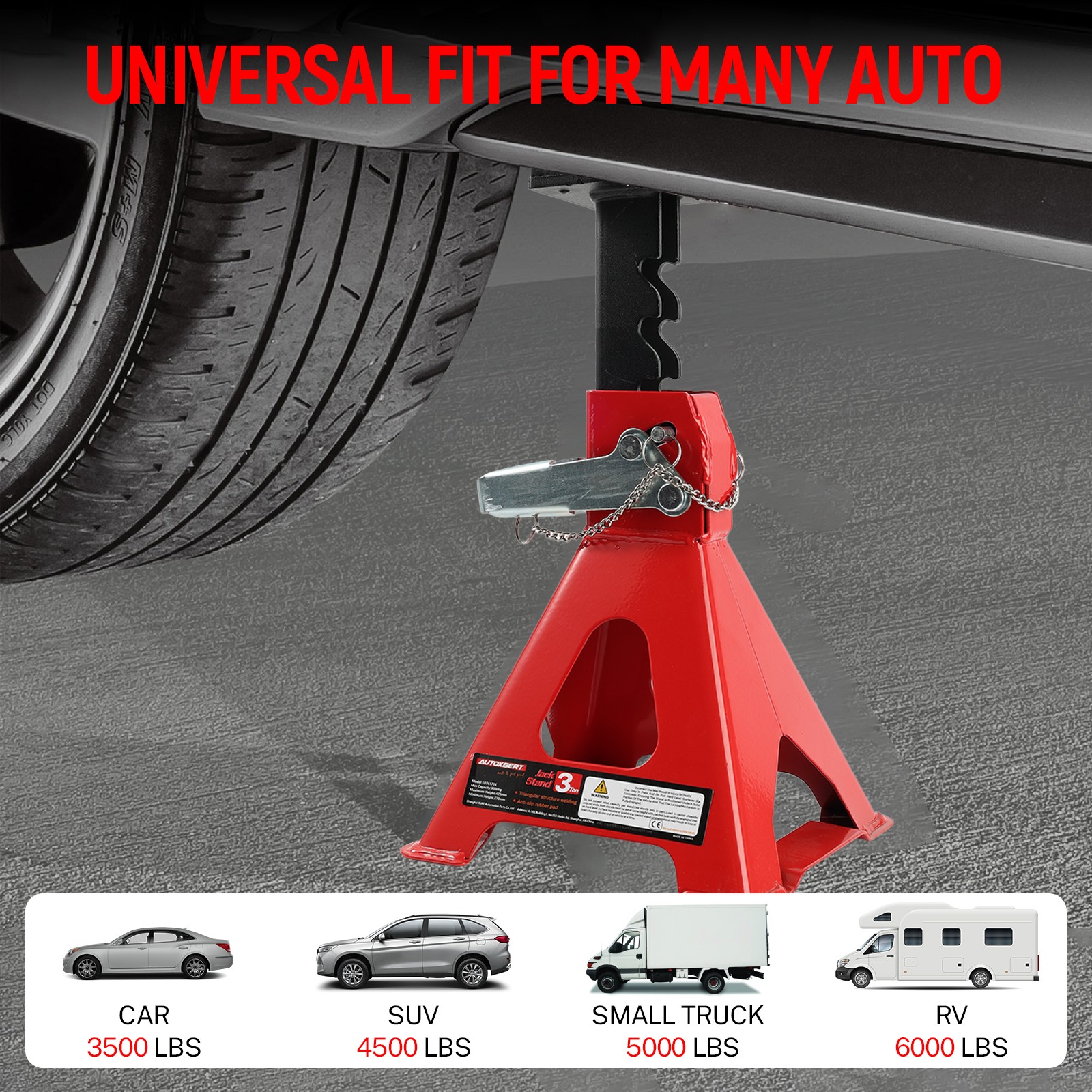 3Ton Jack Stand Car Adjustable Truck Lift Hoist Steel with Rubber Pad Heavy Duty