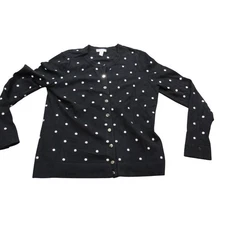 Charter Club Women's Polka Dot Button Front Cardigan Sweater Size L  Black White