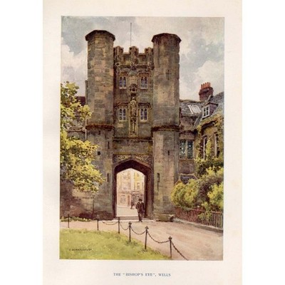 WELLS Somerset Das Bischofsauge von Ernest Haslehust - antiker Druck 1920