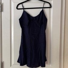 Victoria's Secret 100 Silk Chemise Slip Dress Navy Size Medium Y2K Good Cond