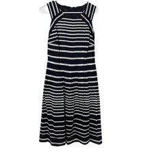 Talbots Women’s Midi Dress Sz 6 Black/White Striped Gauzy Lined Lightweight