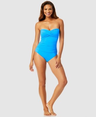 NWT Anne Cole Arctic Blue Twist Front Ruched One Piece Swimsuit 14 emy0826a