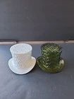 Fenton Top Hats Set Of 2 1 Milk Glass 1 Emerald Green Great Patterns On Both