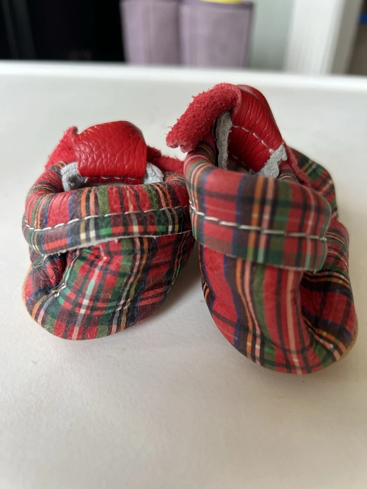 Freshly Picked Leather Christmas Plaid Knotted Bow Baby Shoes  - Image 4 of 4