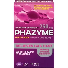Phazyme Anti-Gas Simethicone 250 mg Fast Gels Maximum Strength 24 EA