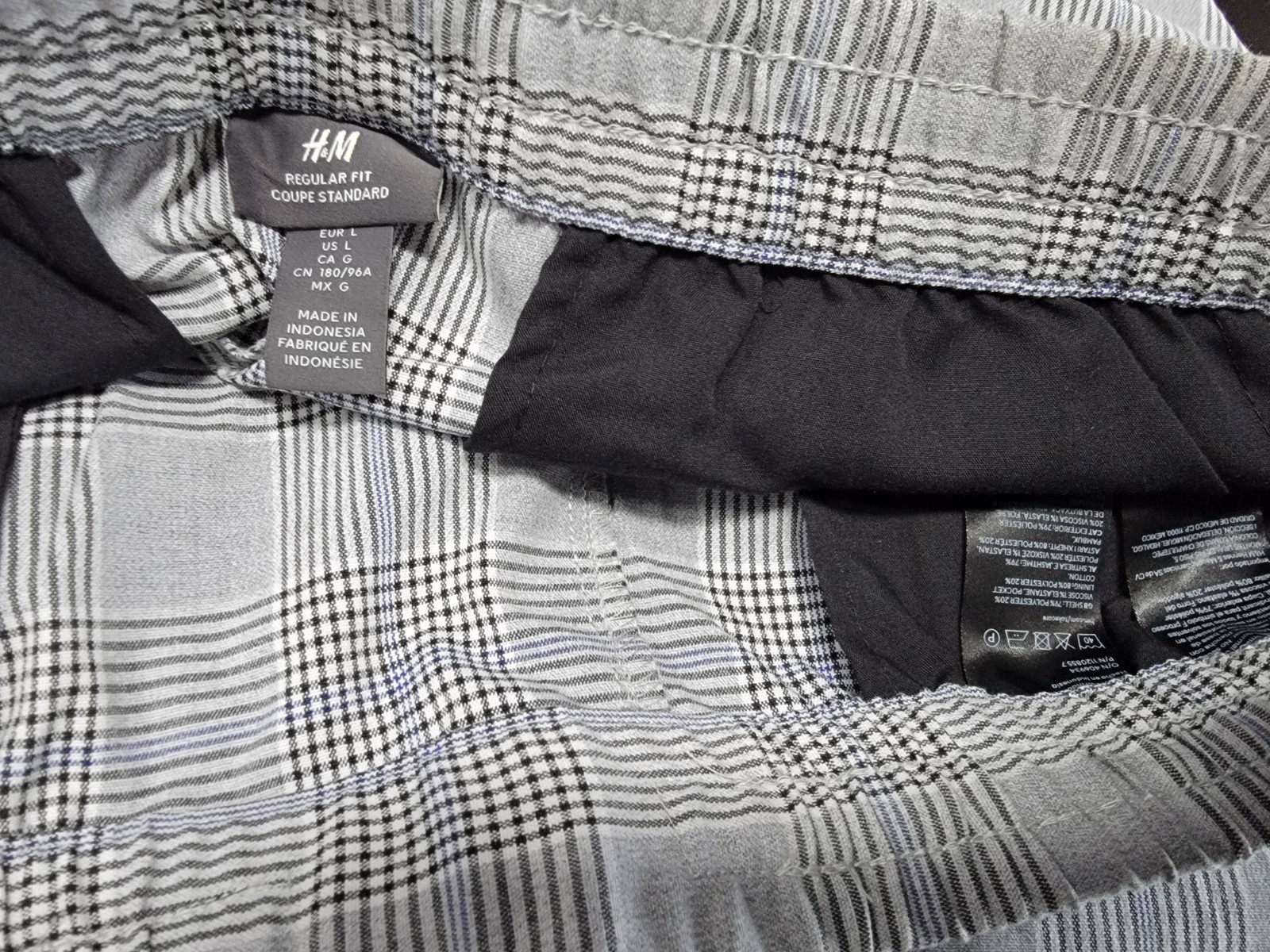 H&M Men’s Short Dress Pants Gray Plaid Drawstring Waistband  Relaxed Fit Size:L thumbnail 10