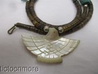 VINTAGE NAVAJO INDIAN STACKED BROWN SHELL HEISHE MOP THUNDERBIRD FETISH NECKLACE — photo 3