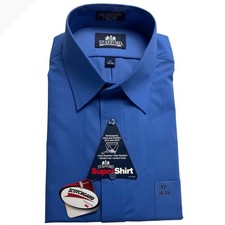 Stafford Super Shirt Mens 17 32-33 Blue Wrinkle Free Stain Resistant Dress Shirt