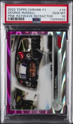 2022 TOPPS CHROME FORMULA 1 PINK RAYWAVE REFRACTOR GEORGE RUSSELL 64/75 PSA 10