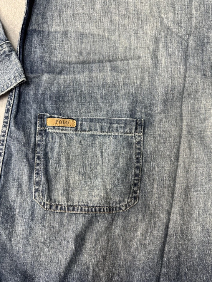 Polo Ralph Lauren Blue Denim Shirt Dress Womens 16 Long Sleeve Tunic Pockets - Image 3 of 4