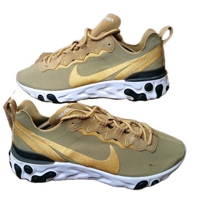 Nike React Element 55 Metallic Gold Light Weight Running Sneakers Size 8 #1335