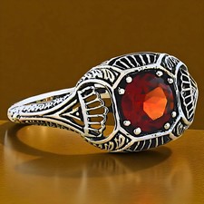 GENUINE GARNET 925 STERLING SILVER ART DECO STYLE SOLITAIRE FILIGREE RING  018