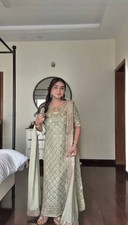 Indian Party Wear Faux Georgette Salwar Kameez And Light Green Dupatta For Women