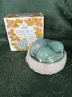 VTG 1970s Avon Love Nest Milk Glass Soap Dish w/3 Blue Bird Shaped Soaps-SEALED!