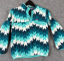 Patagonia Synchilla Snap-T Fleece Sweater Girls M Blue White Geometric Pullover