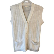 Vintage Golden Crown Creation White Knit Sleeveless Sweater Vest Size M