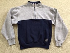 VINTAGE RUSSELL ATHLETIC 1/4 ZIP PULLOVER, TWO TONE GREY/NAVY, MED, MADE IN USA!