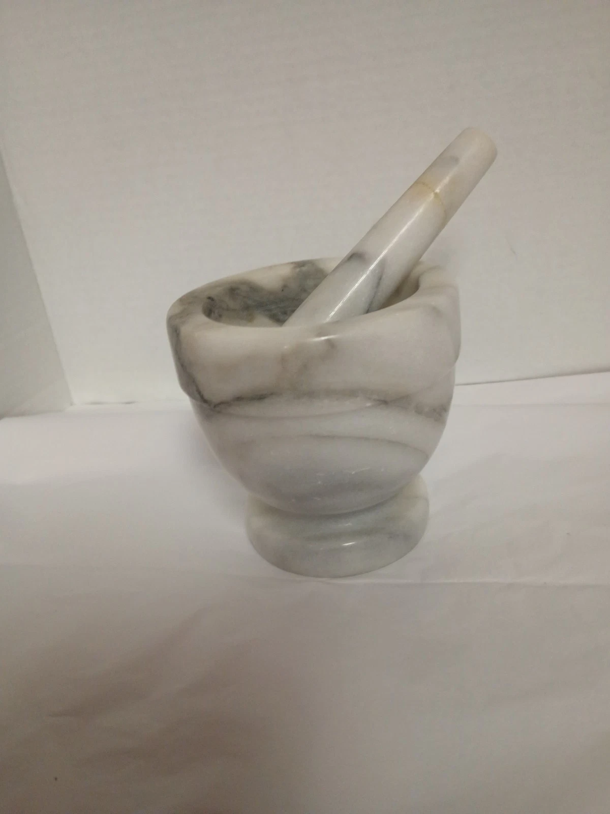 Vintage Marble Mortar and Pestle White & Grey Marble Herbs Spices Medicine