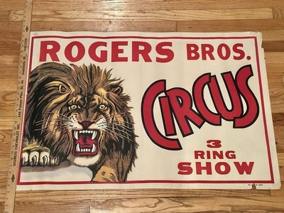Rare Original Roger Bros Circus Poster Lion 3 Ring Litho 1940s
