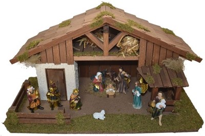 Alfred Kolbe Weihnachts Krippe Stall Holz Dekoration Deko mit Figuren 59x30x31cm