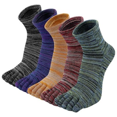 5 Pairs Toe Socks Mens Five Finger Striped Running Athletic Cotton Ankle Sox
